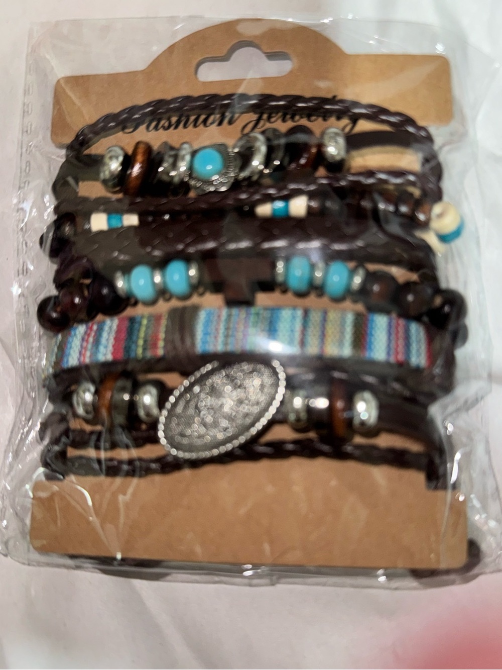 Boho Multi-Strand (6) Turquoise Beaded Bracelet Leather Set